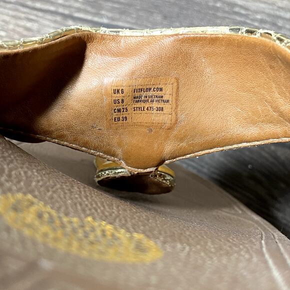 FitFlop Petra Sandals Beaded Microwobbleboard Pale Gold Foiled Snakeskin 8 - Picture 6 of 7